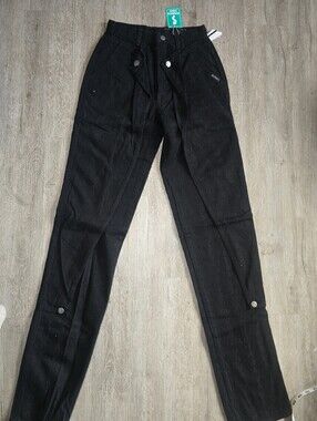 Vintage Rockies Black High-Waist Button Detail Trousers With Floral Lined Design